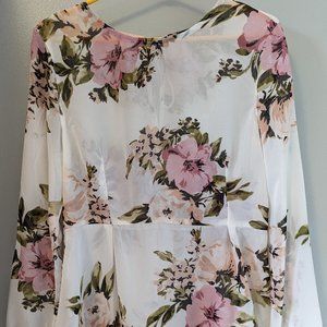 Sheer floral Dynamite peplum top, size medium
